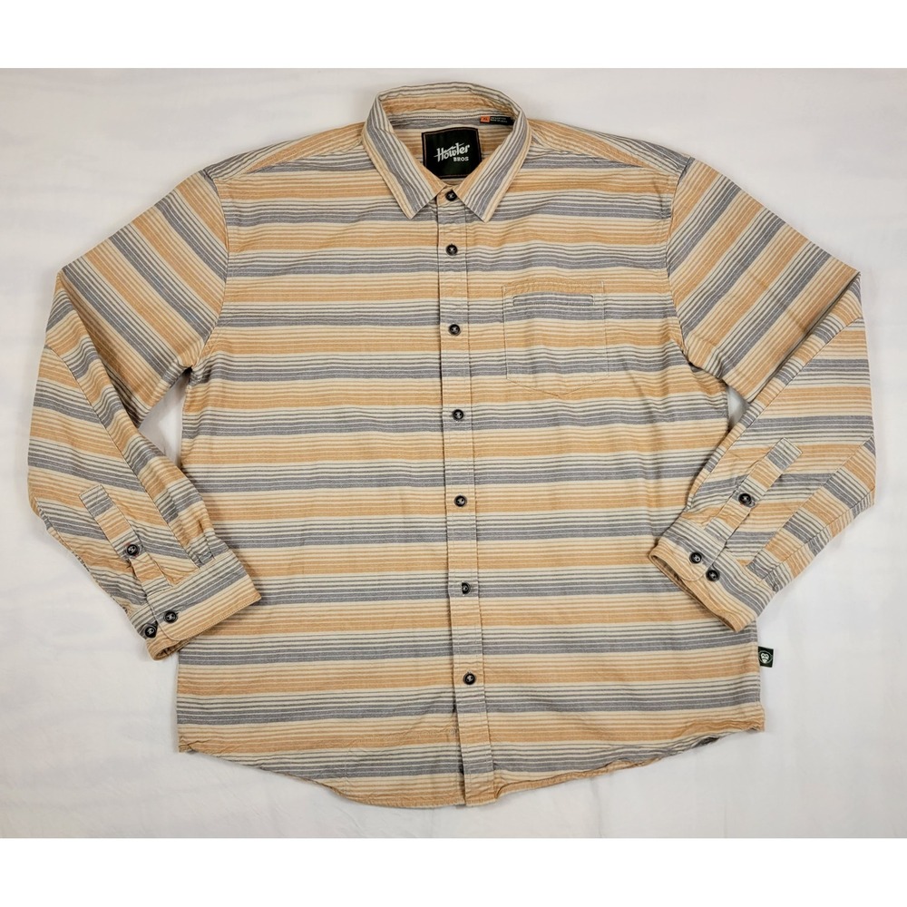 Howler Brothers Mens XL Orange Grey Striped Long Sleeve Cotton Button Up Shirt